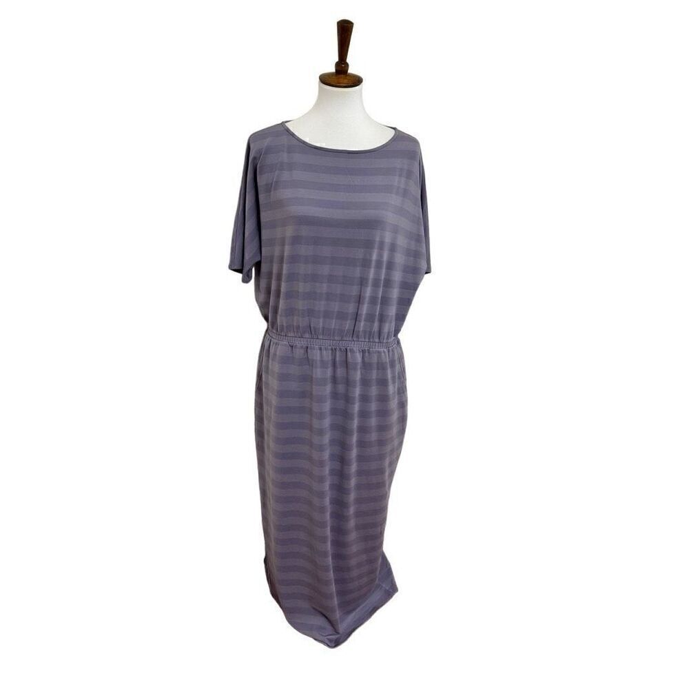 Garnet Hill Soft Stripe Midi Dress in Moon Shadow Purple Size Large